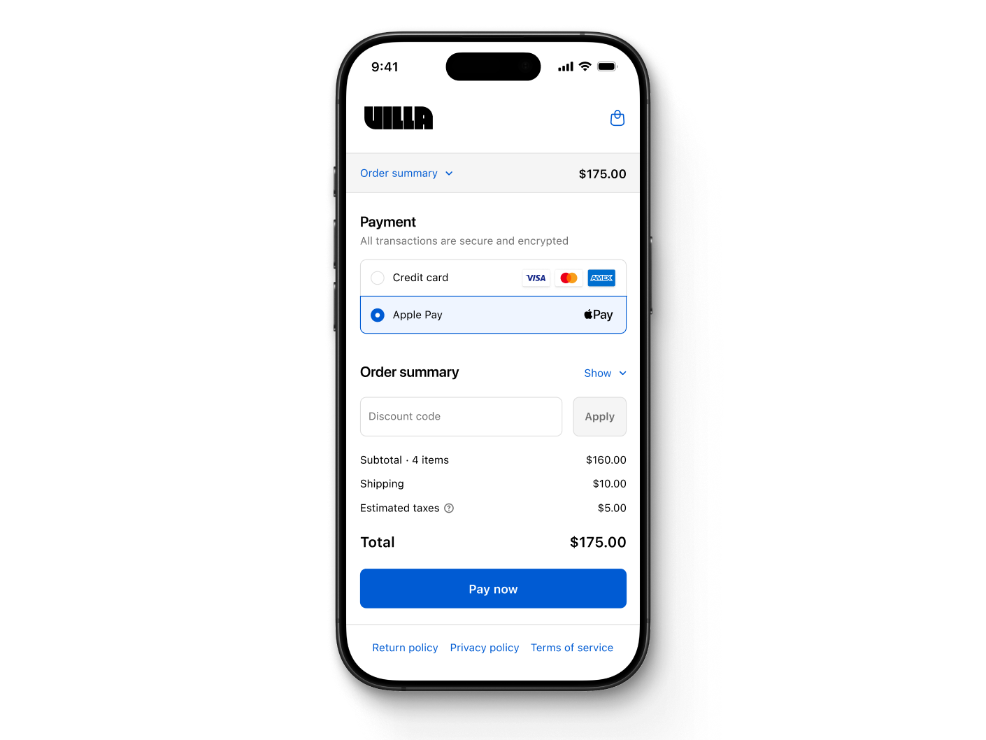 A Shopify Checkout with Apple Pay as an option